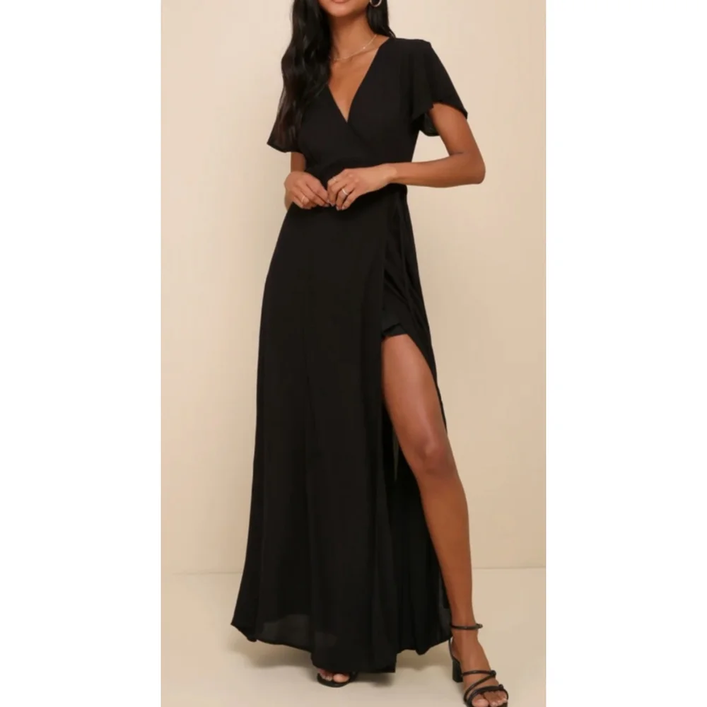 Lulus Dress‎ Size X-Small Black Wrap Maxi Heart of Marigold Lightweight